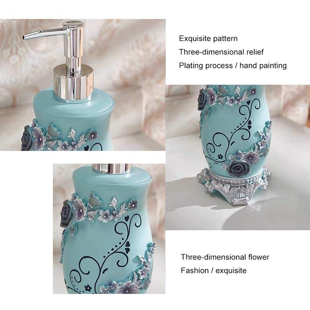 Dosificador de jabón Hogar Baño Tridimensional de Lavado de Grabado Decorativo dispensador de jabón de Mano del Sistema de Seis Piezas de combinación (Azul) dispensador de jabón líquido