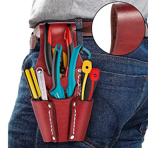 Nktm Tool Pouch, Tool Holster For Belt Garden Tool Belt Leather Electrician’s Pocket Leather Heavy Duty Tool Pouch With 4 Pockets #TOP7
