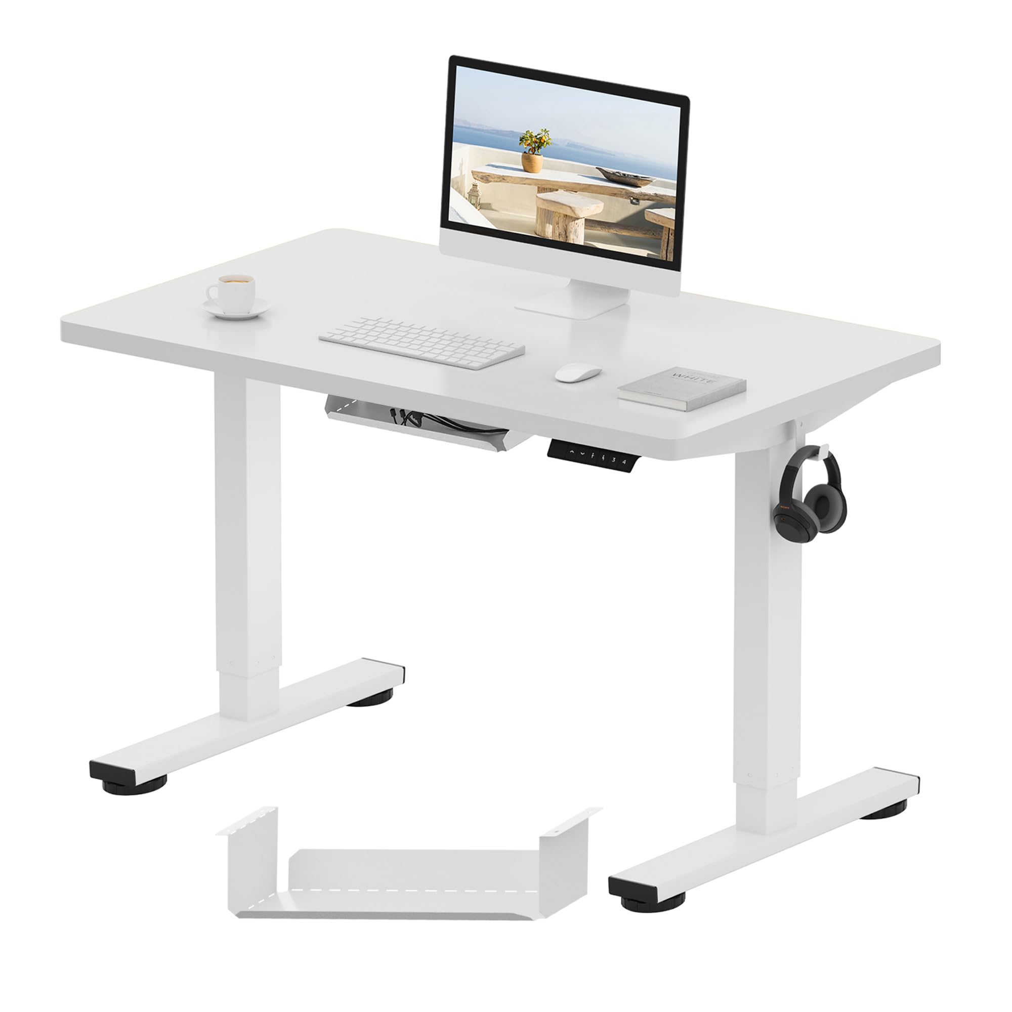 FlexiSpot E1 Plus ONE PIECE Electric Standing Desk Height Adjustable Sit Stand Desk with Memory Smart Panel(100 * 60cm, White Frame+White Desktop) — image 1