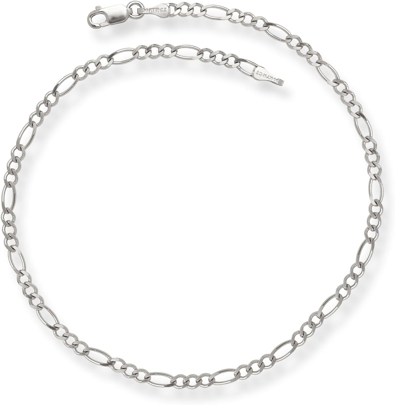 JewelryWeb 14k White Gold 2.6mm Sparkle-Cut Alternate Classic Figaro Chain With Lobster Clasp Anklet 10 Inch Anklet for Women and Men