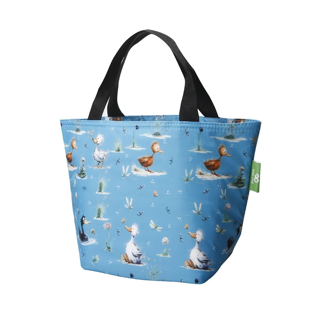 ECO CHIC Lightweight Foldable Insulated Lunch Bag Water Resistant Cooler Bag (Whimsy Ducks Blue) โ image 1