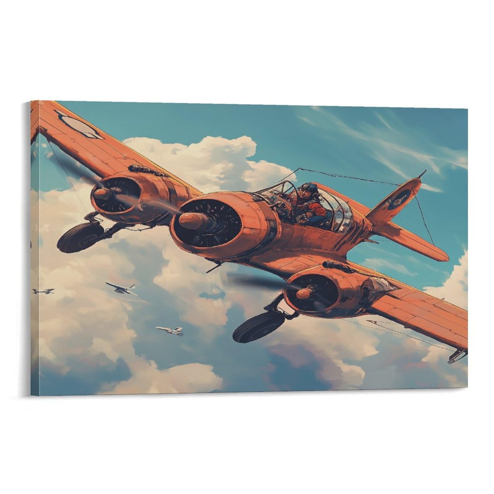 CPLVKWRQJ Vintage Fighter Plane Single Piece Air Combat Art Style Canvas Wall Hanging - Kitchen Removable Wall Art Focal Point Ready to Hang 20x30inch(50x75cm)