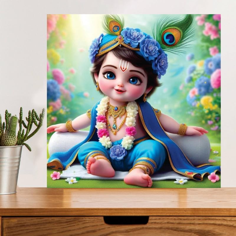 Image of British Terminal Cute little Bal Gopal Baby God Krishna| Kanha Ji | Laddu Lord Makhan Chor Painting Religious Poster for Pregnant Women for wall (matt thin vinyl,sticker,multicolor,unframed)| bj35