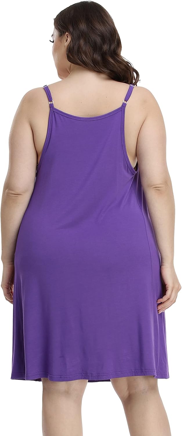 goodmansam Women's Plus Size Nightgown Sleeveless Sleepwear V Neck Adjustable Spaghetti Strap Sleep Dress Slip Night Dress - Image 4