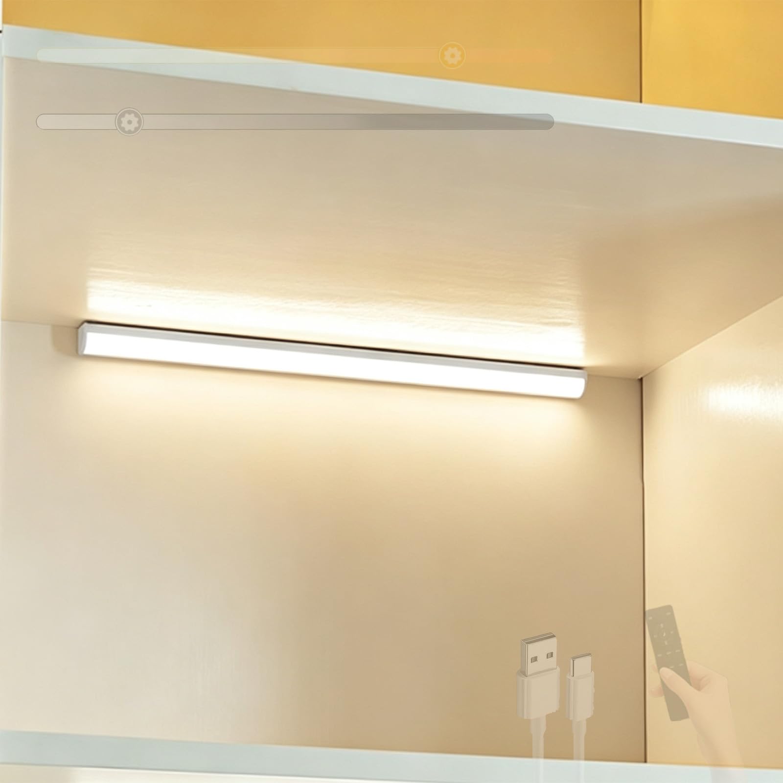 LED Schrankbeleuchtung Akku Wandleuchten mit Fernbedienung Dimmbare Wandbeleuchtung USB Aufladbar Magnetische Wandleuchte Unterbauleuchte Küche Wohnzimmer Schlafzimmer (Weiß,60cm)