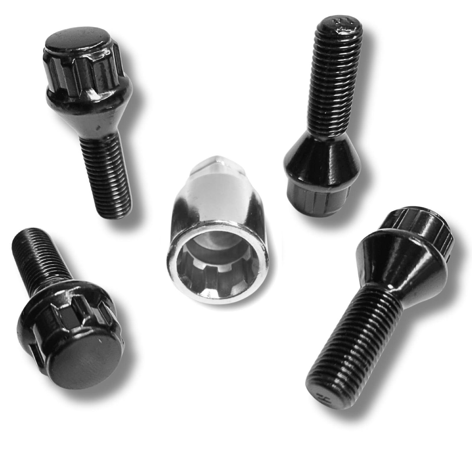 Blokada do felg M12 x 1,5 x 29 mm, taśma stożkowa 60°, kompatybilna z Alpina Bentley BMW Lotus Mini Saab, 4 x czarne zamki do felg, zabezpieczenia kół, zabezpieczenie felg, ochrona przed kradzieżą