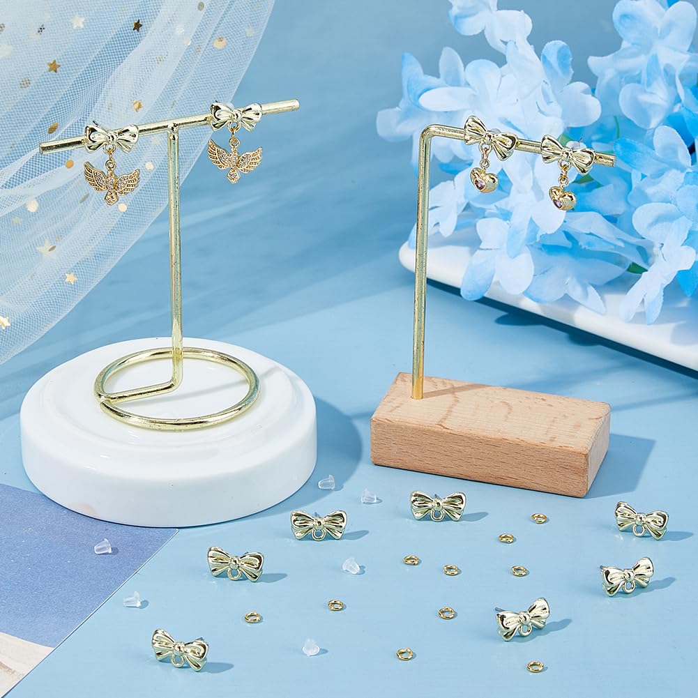 48 pezzi, orecchini a fiocco, in lega di oro chiaro, orecchini a loop, con perni e occhielli in argento Sterling 925, per la creazione di gioielli, accessori fai da te