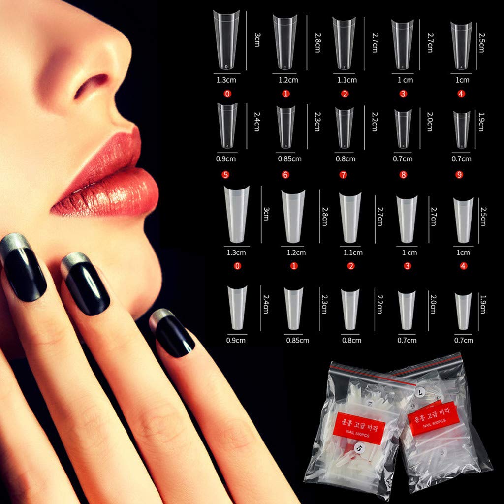 1000 Pcs Nail Tips, Lumumi Acrylic Nails Coffin Shape-White&Clear, 10 Sizes for Nail Art Design