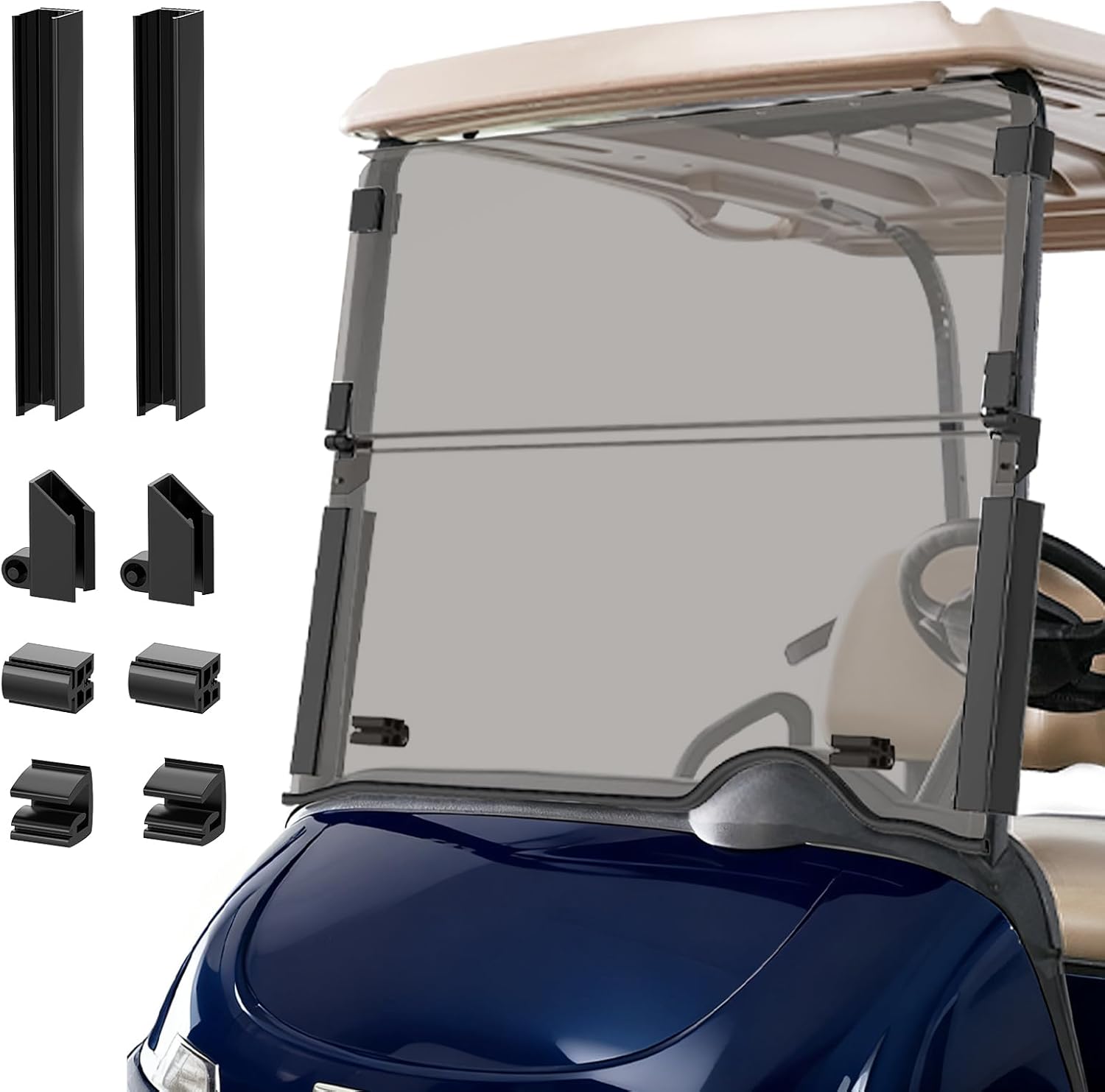 EZGO RXV Windshield, Golf Cart Foldable Windshield Fit for EZGO RXV 2008-UP Gas & Electric Golf Cart, PC UV Resistant Foldable EZGO Windshield （Tinted/Clear）