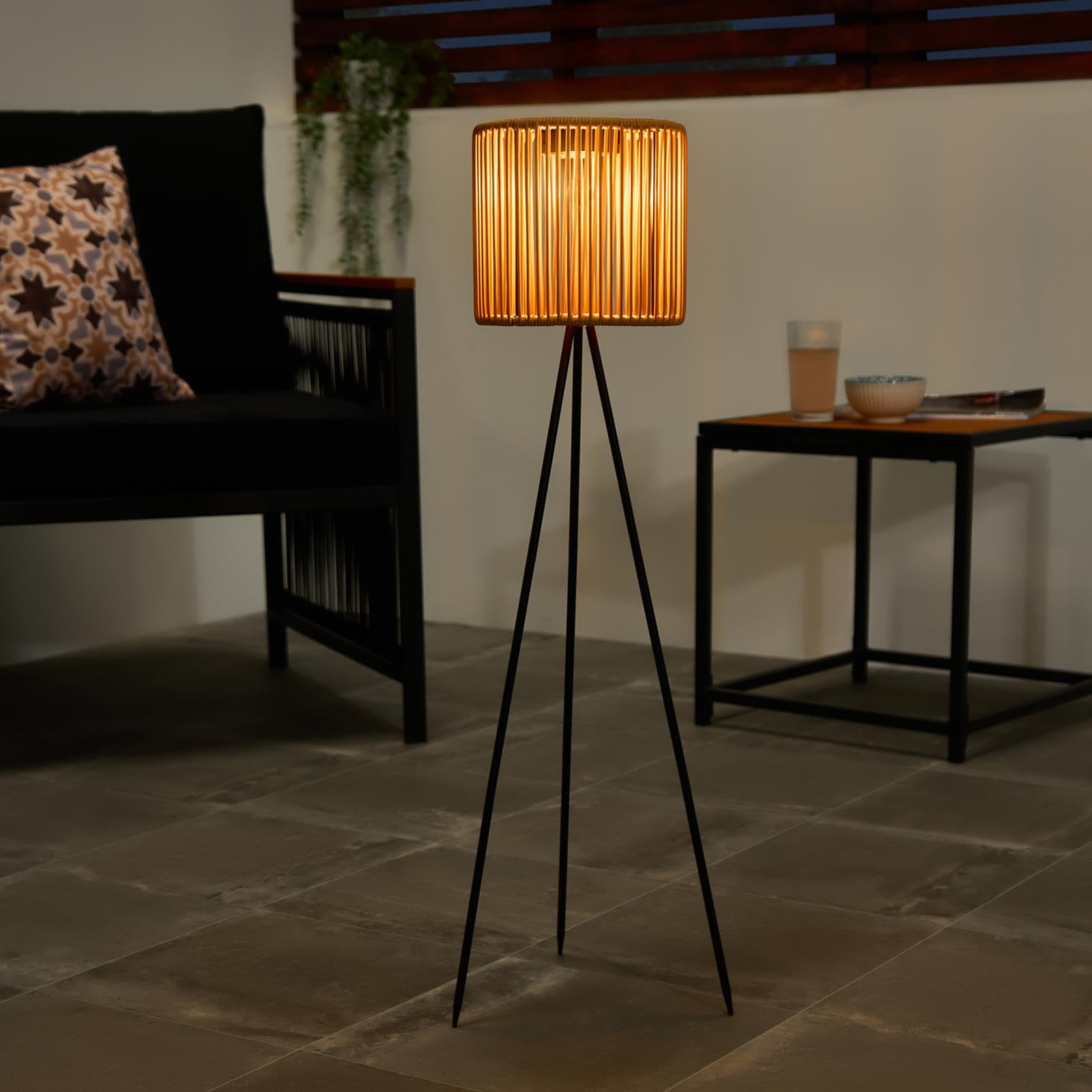 Ohs Natural Solar Floor Lamp Outdoor Garden, String Frame Weather-Resistant Solar Rechargeable Cordless Floor Lamp With Automatic Dusk Sensor Tall Outdoor Freestanding Lamps For Patio Lawn