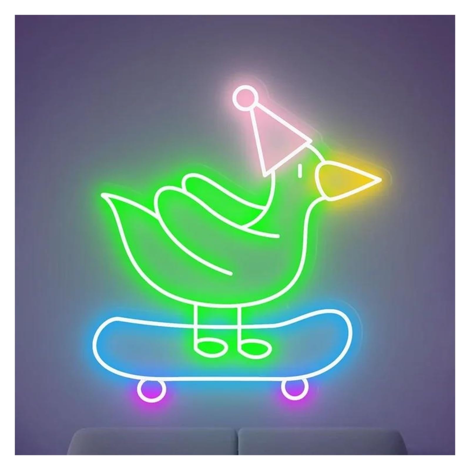 Lemst B Signs Lamp Duck Neon Sign Cute Skateboard Duck Night Light Home Clu Gaming Room Ar Wall Decor Art Us Powered 35Cmх33cm(B)