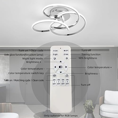 Miniatura 7 de CANEOE Lámpara de techo LED moderna, 42 W, regulable, cerca del techo, con control remoto, lámpara de techo LED de montaje empotrado para