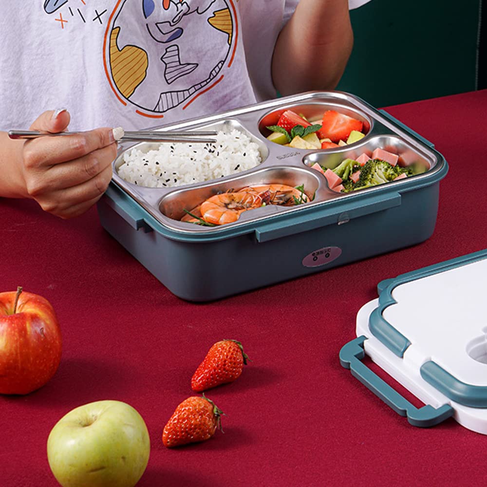 Lunch Box Elettrico Car Office 2 in 1 Lunch Box Elettrico 12 V / 220 V Scaldavivande Elettrico Lunch Box in Acciaio Inox Bambini con Scomparti 1.1L con Bacchette, Cucchiaio e Scatola Estraib
