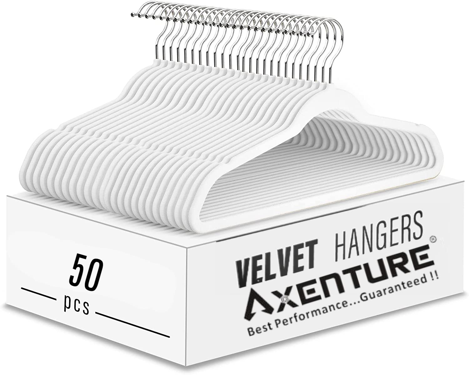 AxentureNon-Slip Velvet Hangers - Suit Hangers 50 Pack : Off White Velvet Hangers | Premium Quality, Notched Shoulders, Saves Space, Rotating Hook, Easily hangs Heavy Clothes (White)