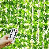 LACKINGONE 84Ft 12 Pack Artificial Ivy Garland Fake Vines with 200 LED String Lights Artificial...