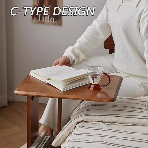 Miniatura 4 de Mesa Auxiliar En Forma De C De Madera De Caucho, Mesa Auxiliar Pequeña Con Bandeja Para TV Para Sofá, Sala De Estar, Dormitorio, Mesa De Sofá