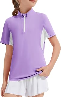 Girls Short Sleeve Quick Dry Shirt Horse Riding Quarter Zip Equestrian T-Shirt for Girls Kids Activewear 5-14Y