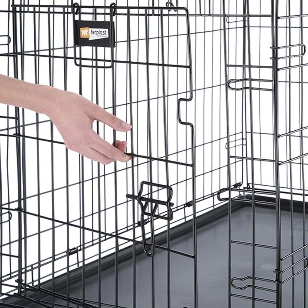Ferplast Gabbia pieghevole per cani DOG-INN 105 Recinto per cuccioli, Trasportino in metallo, Separatore incluso, Porta doppia con chiusura di sicurezza, 108,5 x 72,7 x h 76,8 cm Nero