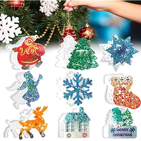 9PCS Christmas Resin Moulds, Home Decor Christmas Decorations Christmas Tree Christmas Stocking Silicone Moulds, Christmas Gifts Resin Kit Molds Jewelry Epoxy Resin Hand Casting Kit Handmade DIY- 9PCS Cover