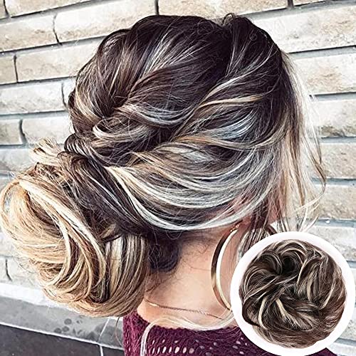 ALENTOO Messy Hair Bun Hair Scrunchies Extension Curly Wavy Messy Synthetic Chignon for Women Updo Hairpiece(6AH88#), 1Pcs