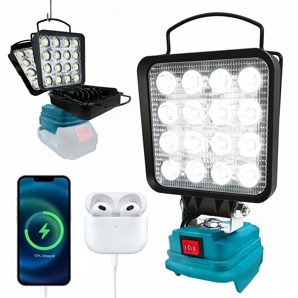 bycpower Akku Lampe für Makita 18V, 48W 4800LM Kabellose Arb
