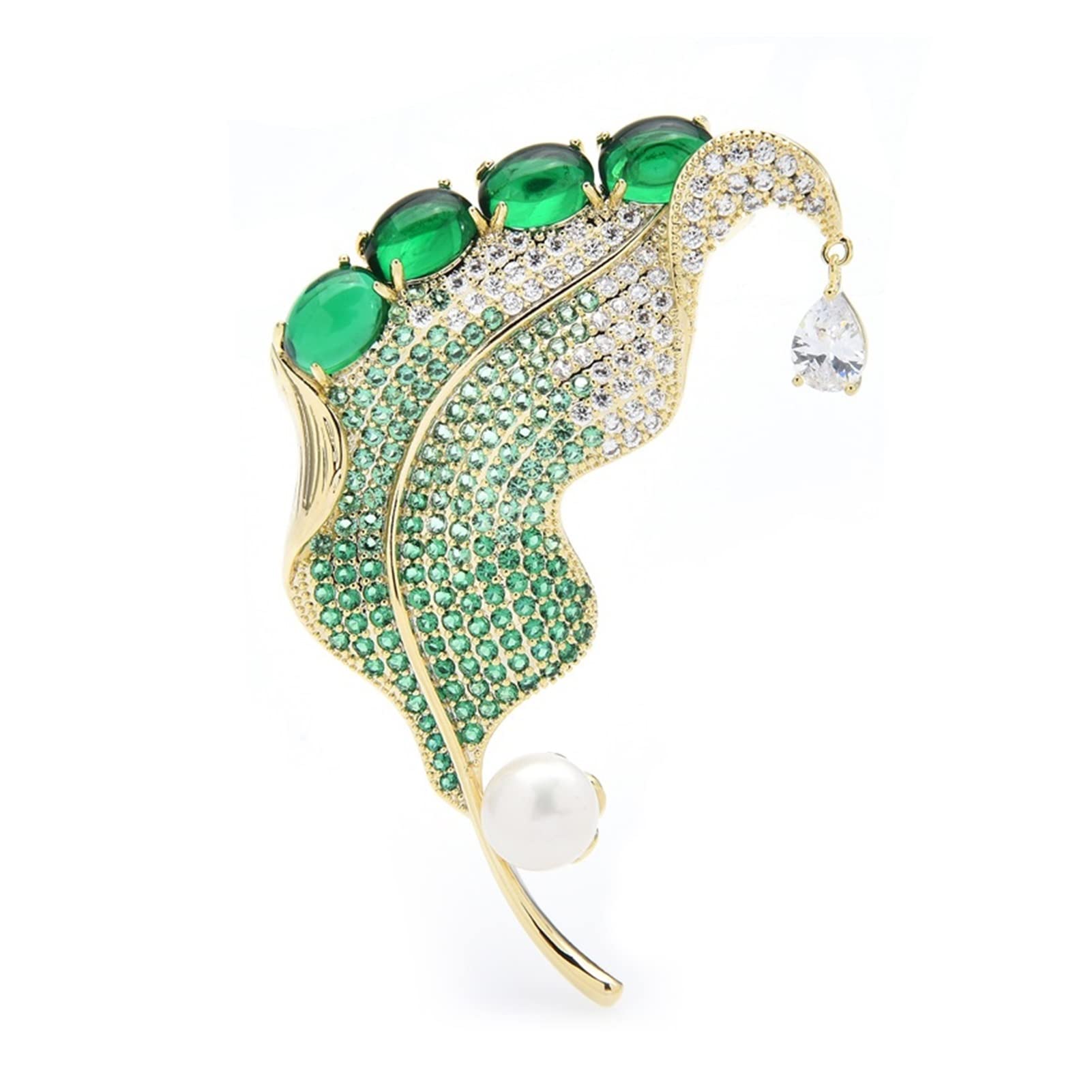 FENGFENG TRUSTTWO Luxury Leaf Broches Fit for Mujeres 2 Color Waterdrop Flower Bodas Banquete Broche Pins Regalos The New (Metal Color : Green)