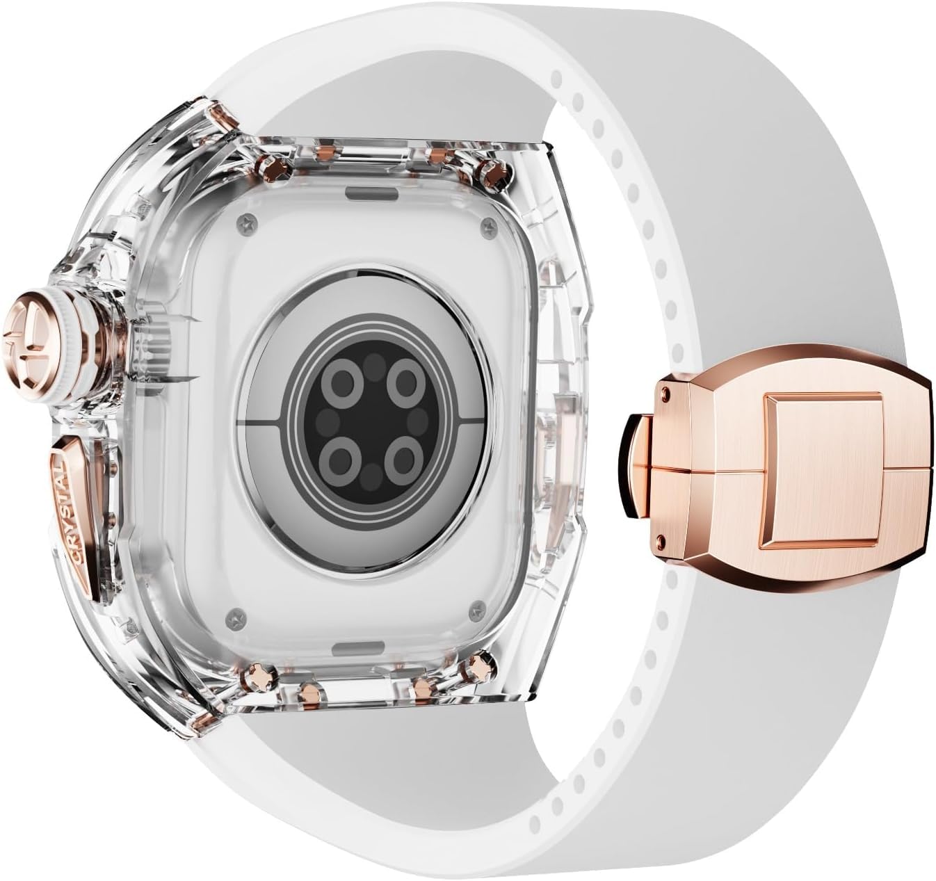 Bracelet de montre transparent en caoutchouc fluoroine, pour Apple Watch Ultra 2 de 49 mm, boîtier de montre en cristal transparent, bracelet de sport respirant, pour iWatch Series Ultra 2 49 mm