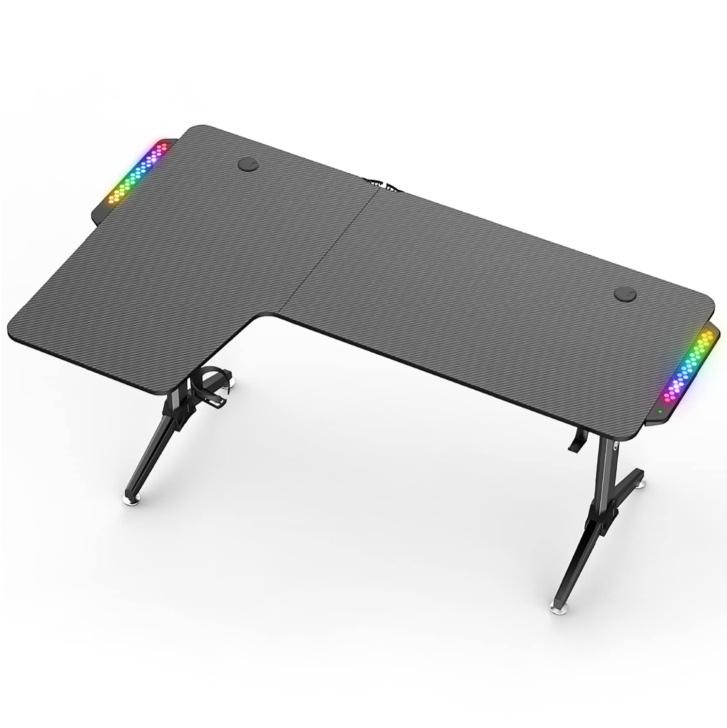 SPIRIT OF GAMER HEADQUARTER 600, Bureau d'Angle Gaming 160 cm, Grand Bureau Gamer avec Porte Gobelet, Crochet pour Casque et Support pour Câble, Table avec Rétroéclairage LED, Créez votre Setup Gaming