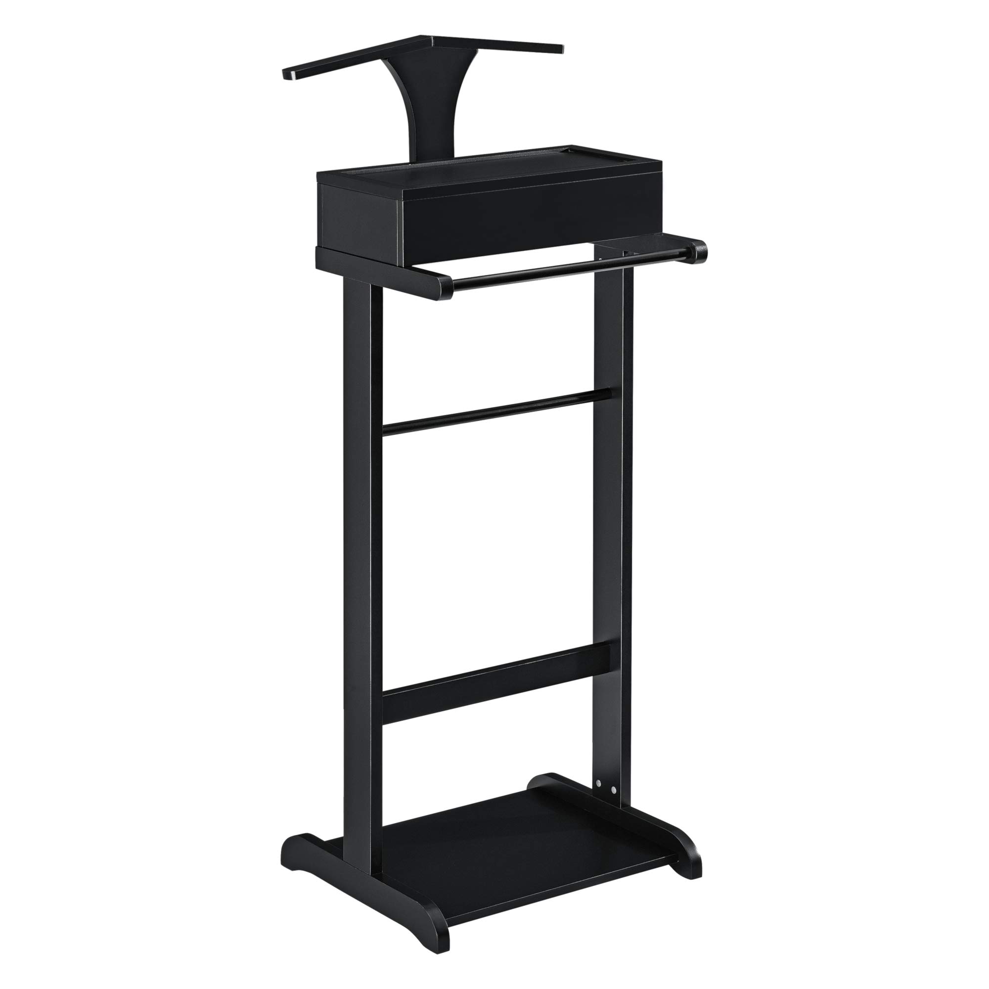 [en.casa] Valet de Chambre avec Boîte Ouvrable de 4 Poches Porte-Costumes Valet de Nuit avec Cintre Élégant Bureau Salon Chambre à Coucher MDF Bois de Pin 44 x 35 x 110 cm Noir