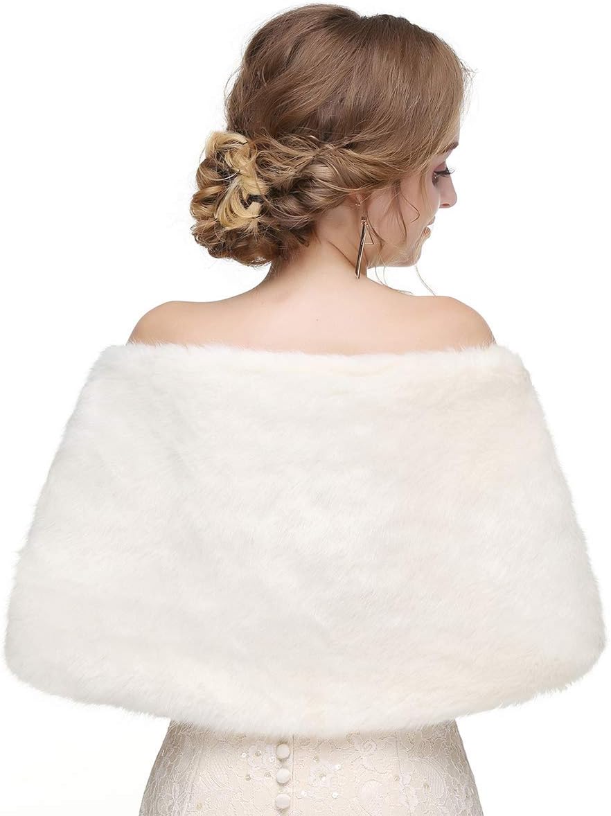 Teyglen Women's Faux Fur Wrap Shawl Wedding Faux Fur Collar Fur Stole for Winter Evening Party Wedding Cover Up Bridal Fur Scarf Stoles - Image 5