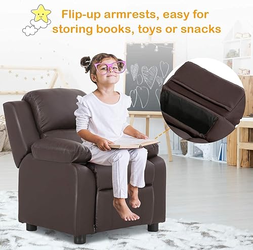 Miniatura 25 de ReunionG Sofá reclinable para niños, sillón de cuero para niños con reposapiés, reposacabezas, silla reclinable de juegos para sala de estar,