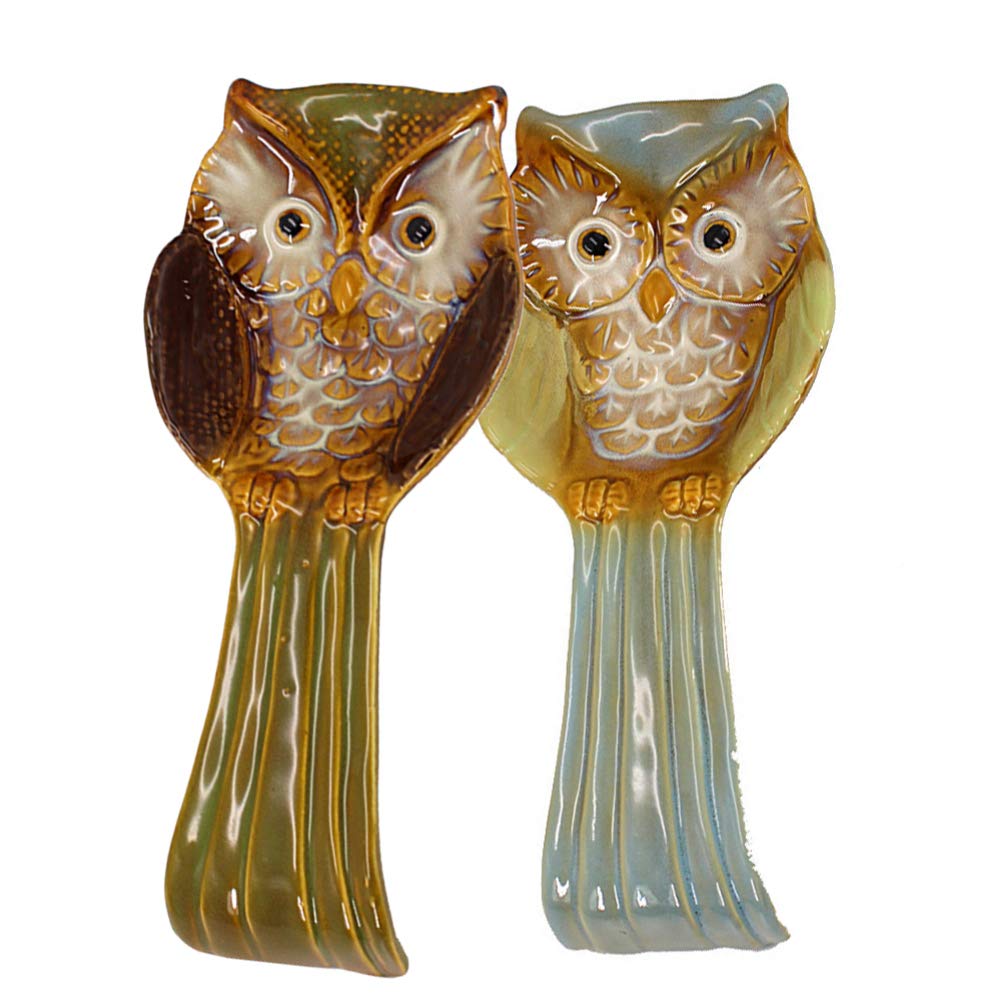 Cabilock Owl Spoon Rest Ceramic Kitchen Utensil Rest Ladle Spoon Holder Counter Top Cooking Spoon Holder Dinner Table Decor for Home Restaurant (Random Style)