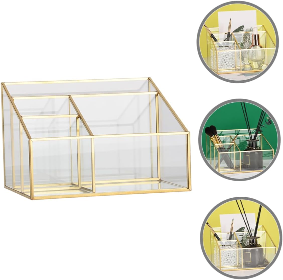 Makeup Organizer Frame and Glass Storage Elegant Cosmetic Display Case for Vanity for Lipstick Brushes and Jewelry Compact Multi-functional Design