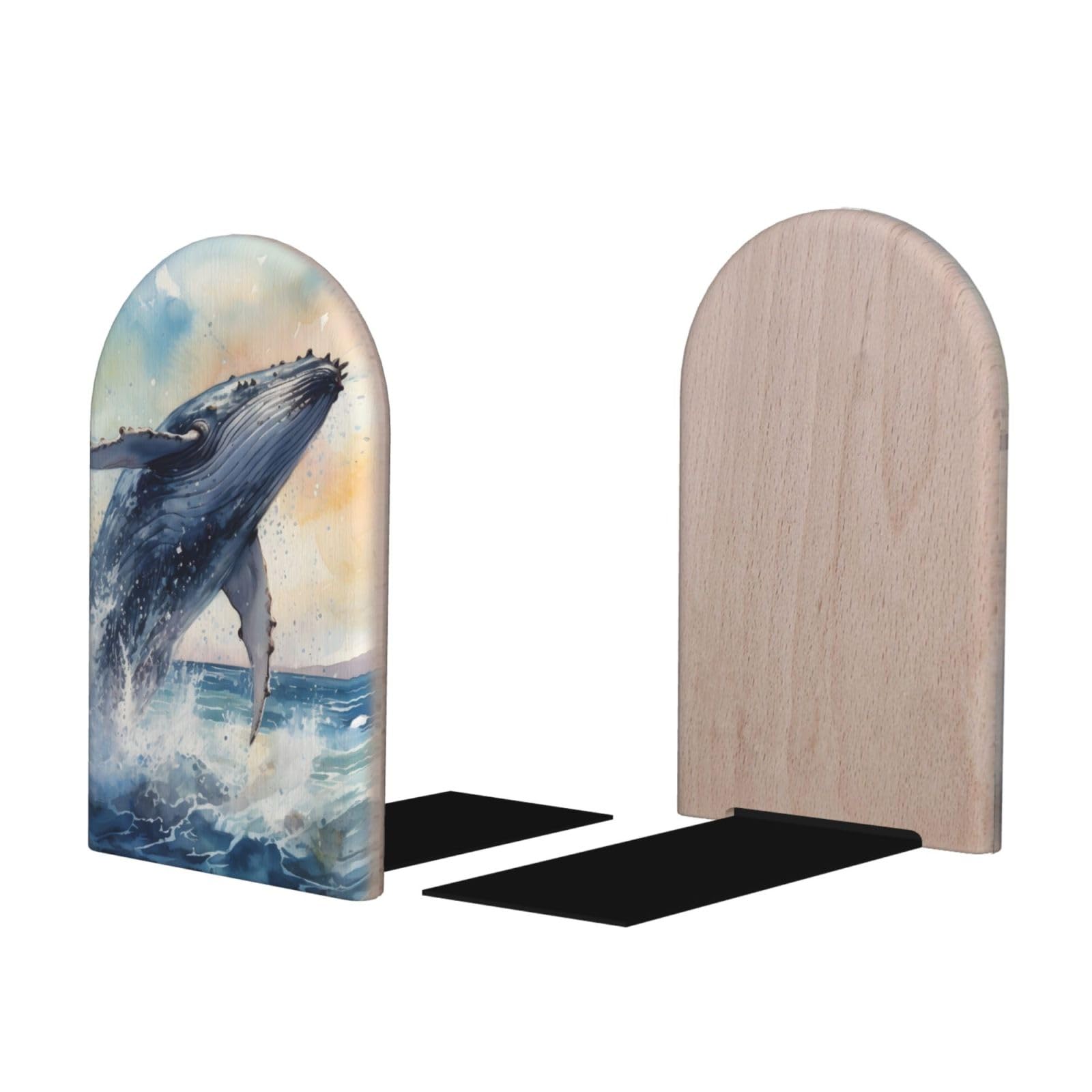 Mexpekil Whales Ocean Wooden Bookends for Shelves Heavy Duty Book Holder Organizer Non-Slip Book Stopper for Desk Office Library for Readers 1 Pair
