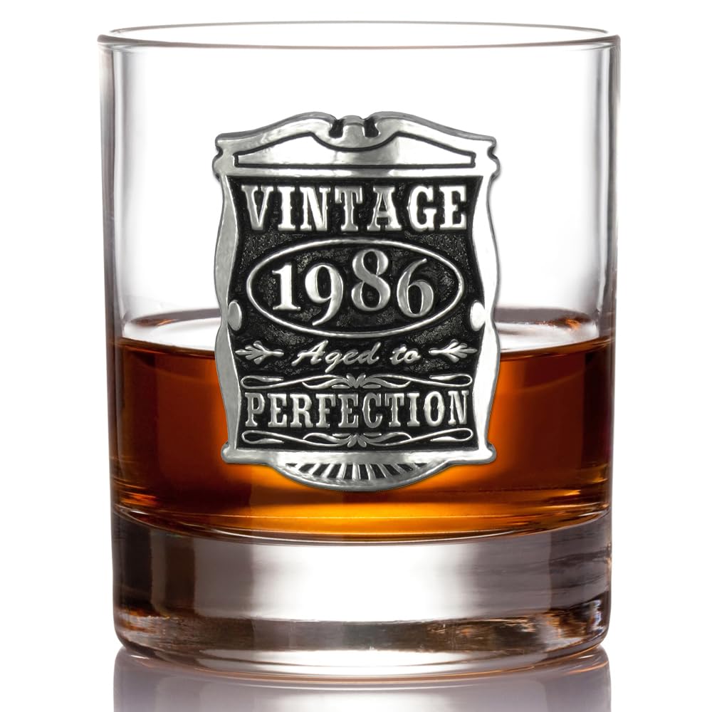 English Pewter Company Vintage Years 1986 40th Birthday or Anniversary Old Fashioned Whisky Rocks Glass Tumbler - Unique Gift Idea For Men [VIN004]
