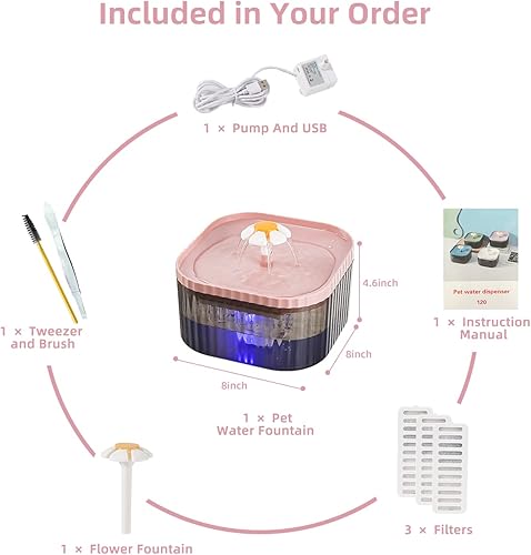 Miniatura 3 de JEERAMIA Fuente de agua para gatos con luz LED, dispensador de agua ultra silencioso para mascotas de 85 oz2.5 L con bomba inteligente y 3 filtros