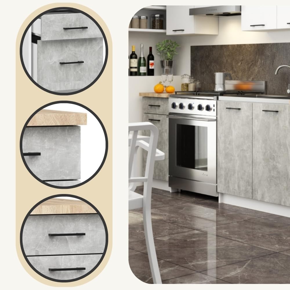 AKORD | Mueble de Cocina con encimera - Oliwia S40 | Mueble Base con 4 cajones | Mueble de Entrada | Aparador | Isla | Armario | 46 x 40 x 85 cm | Blanco | Cemento