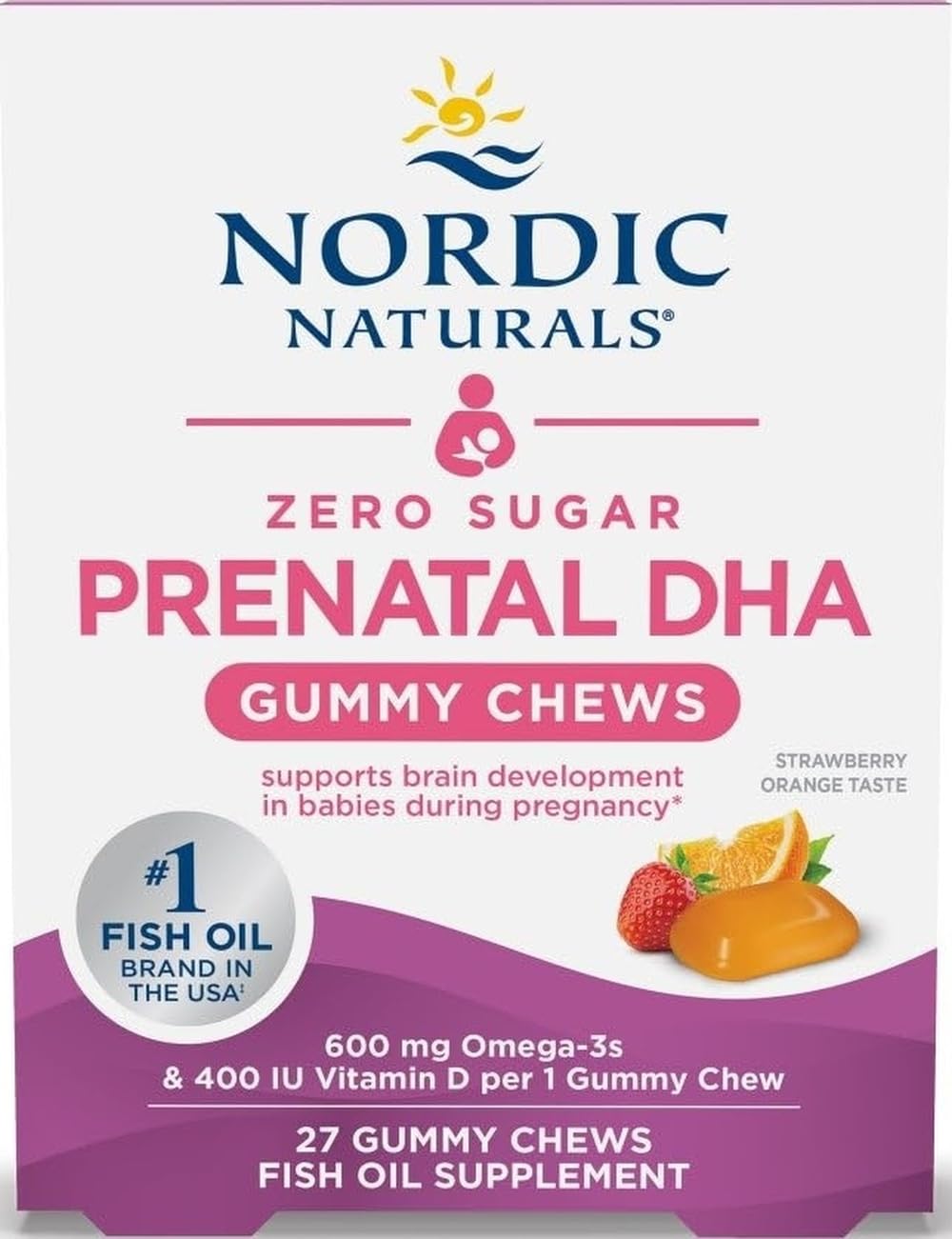 Nordic Naturals Zero Sugar DHA Prenatal Gummies + Vitamin D3-27 Count 27 Count (Pack of 1)