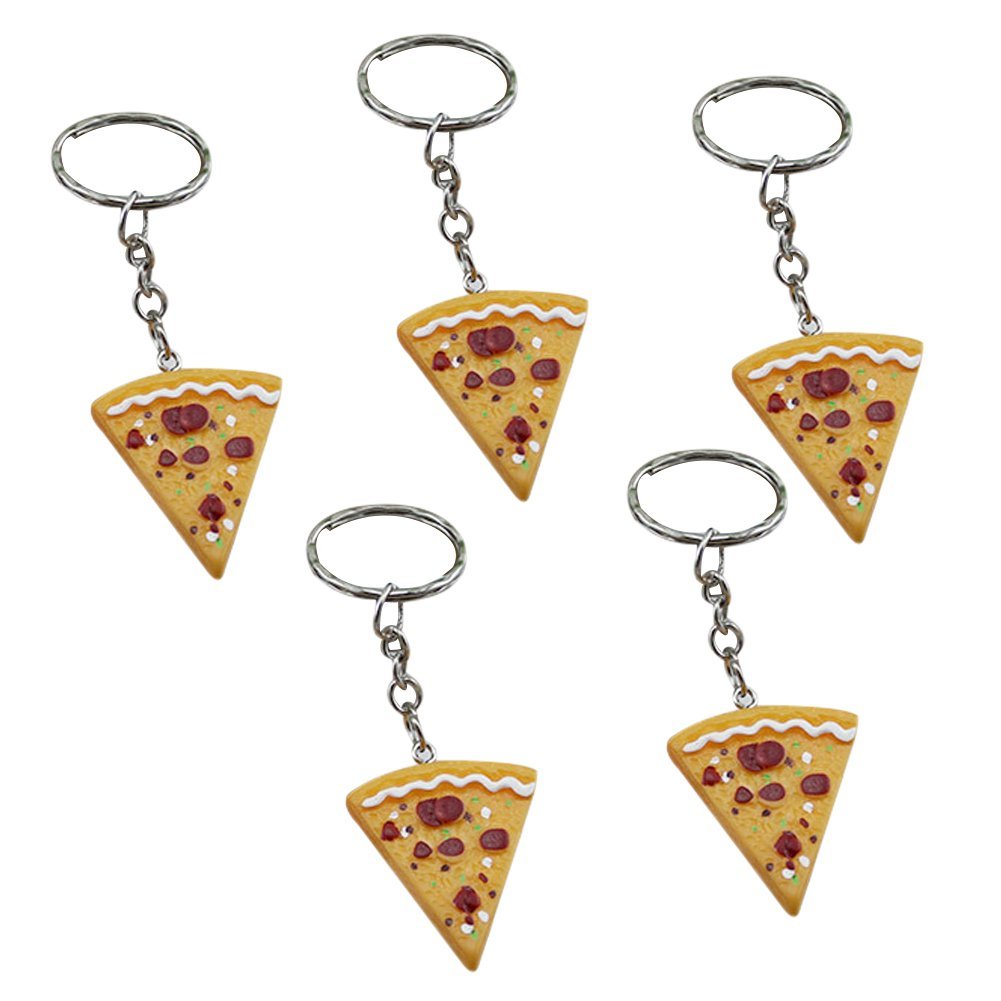 fast-shop 5pcs Keyring Resin Simulation Pizza Keychains for Handbag Car Key Chain Cellphone Charm Bag Pendant Durable and Practical