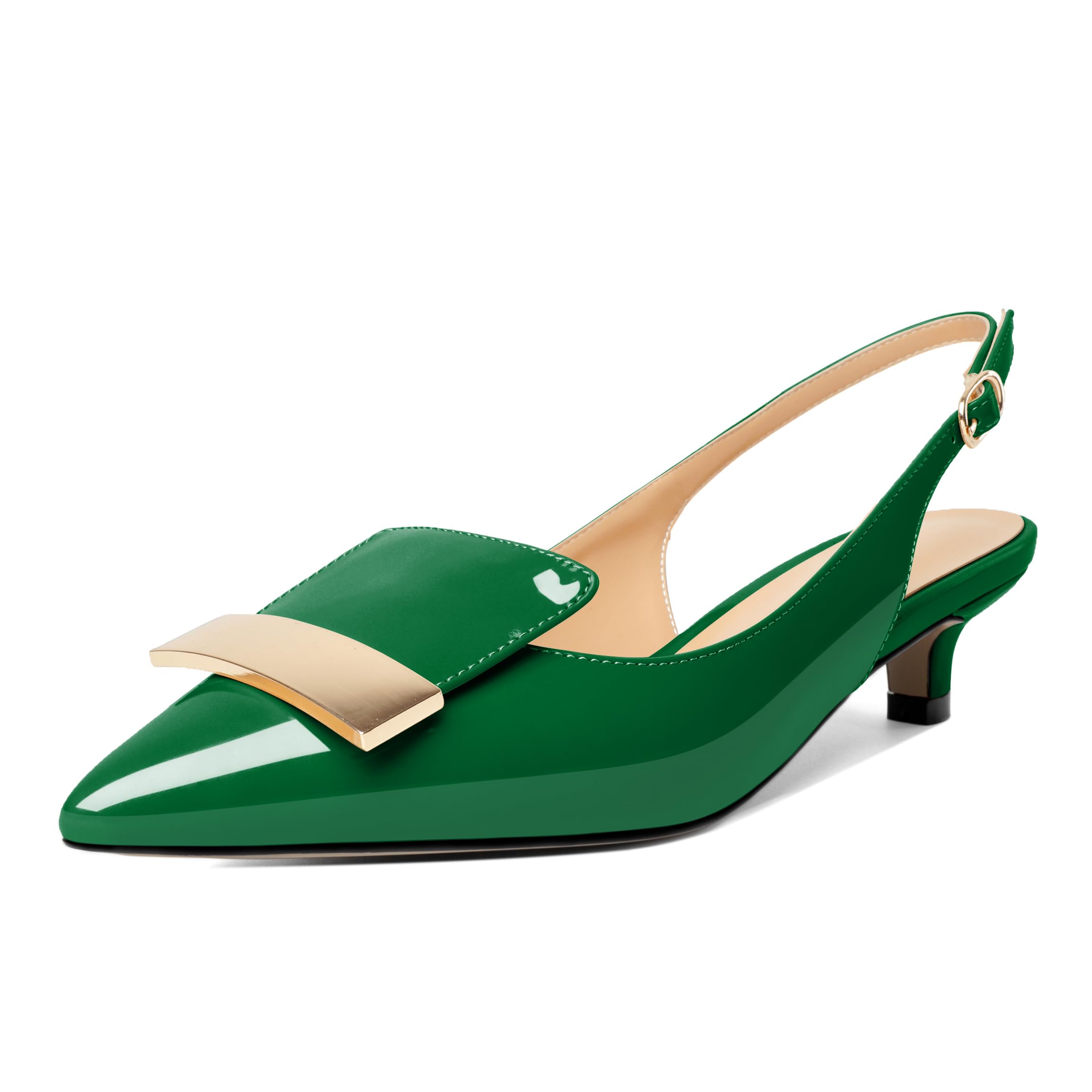 Joseywade Women Slingback Kitten Low Heel Pumps Closed Pointed Toe Dress Shoes 1.5 Inch Heeled Sandals with Adjustable Strap