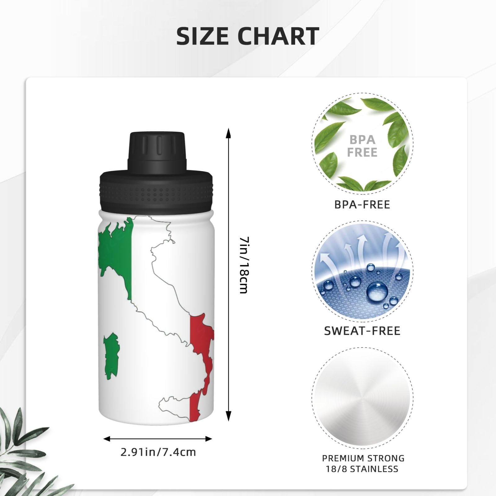 Borraccia termica in acciaio inox con stampa mappa della bandiera italiana, borraccia sportiva da 350 ml, ideale per i viaggi