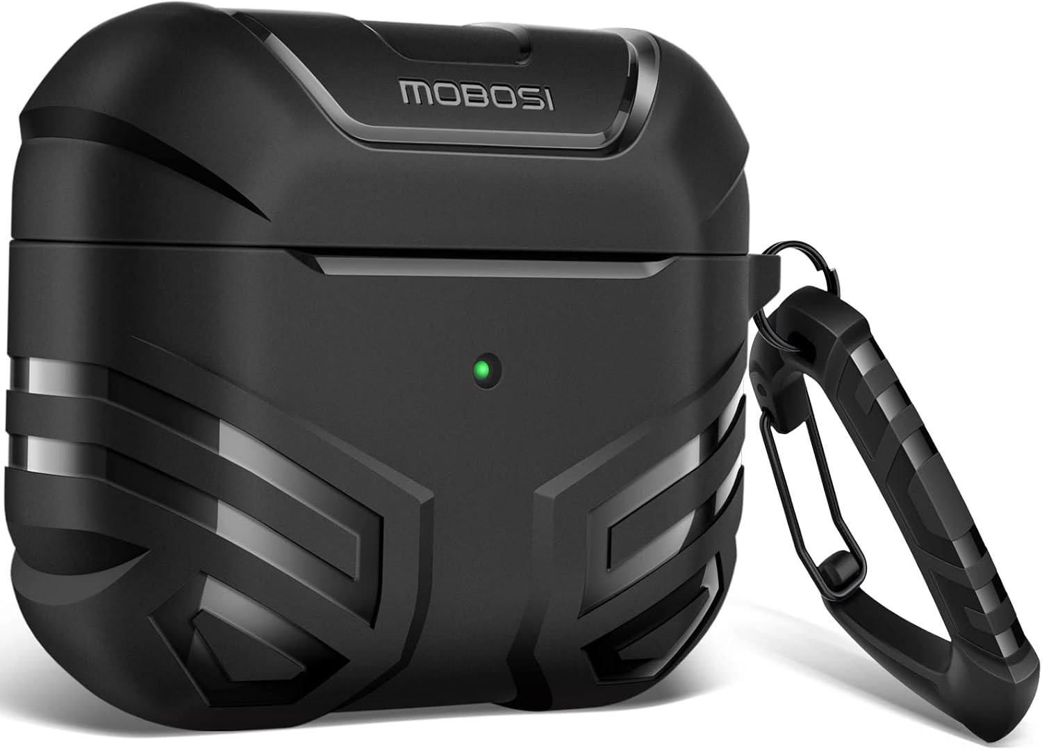 MOBOSI AirPods 3rd Generation Case 2021, Hard Shell Design Full-Body Protective Vanguard Armor Military AirPod 3 Case Cover with Keychain for AirPod Case 3rd Generation Case [LED Visible], Black