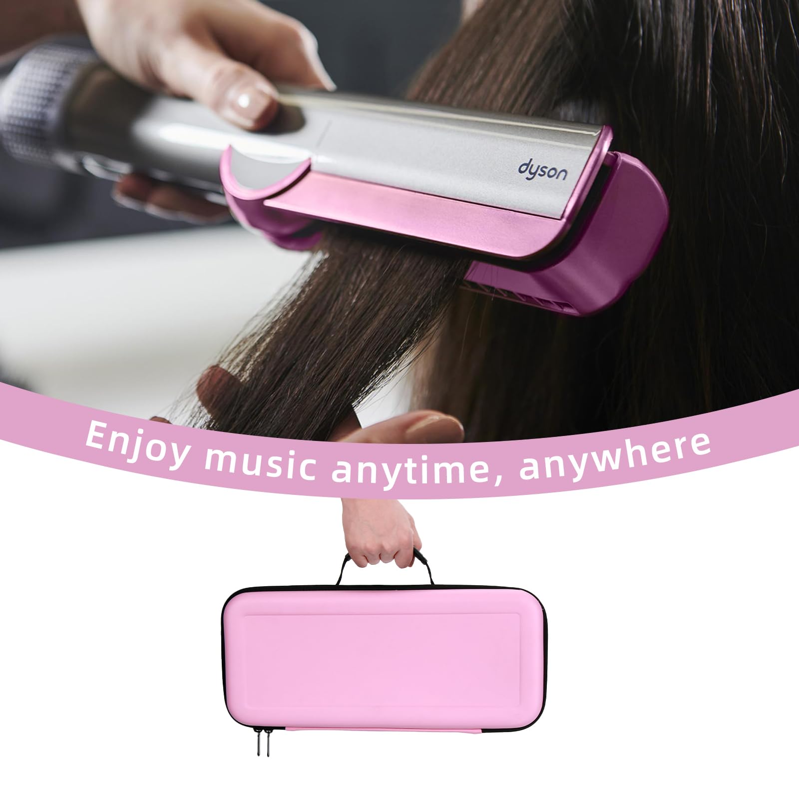 Funda rígida de viaje de poliuretano para alisador Dyson Airstrait HT01 y fuente de alimentación, impermeable, a prueba de golpes, funda de transporte de almacenamiento (rosa)