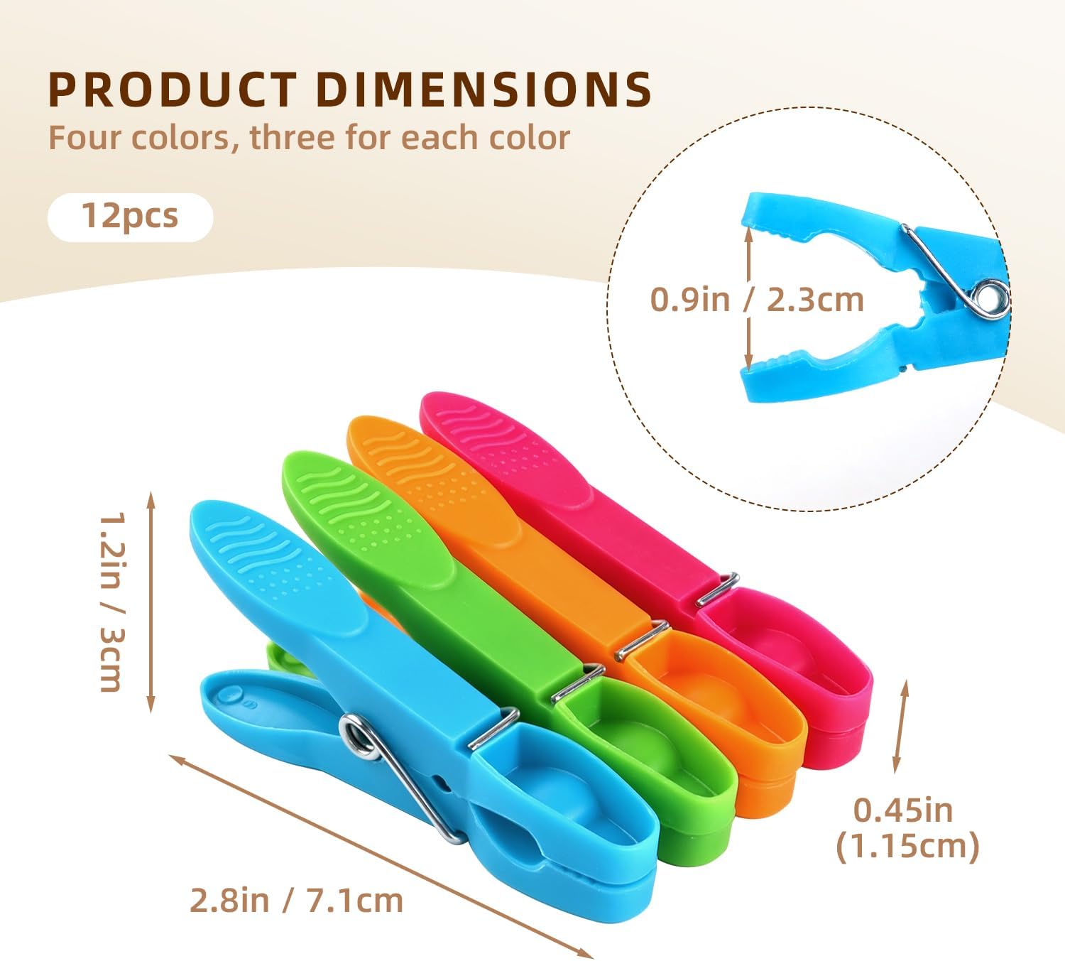 Colored Plastic Clothespins Heavy Duty Laundry Clips with Springs Non-Slip Clothes Pegs for Hanging Clothes Towels Crafts Picture Photo Food Package Clips (12 Pcs)