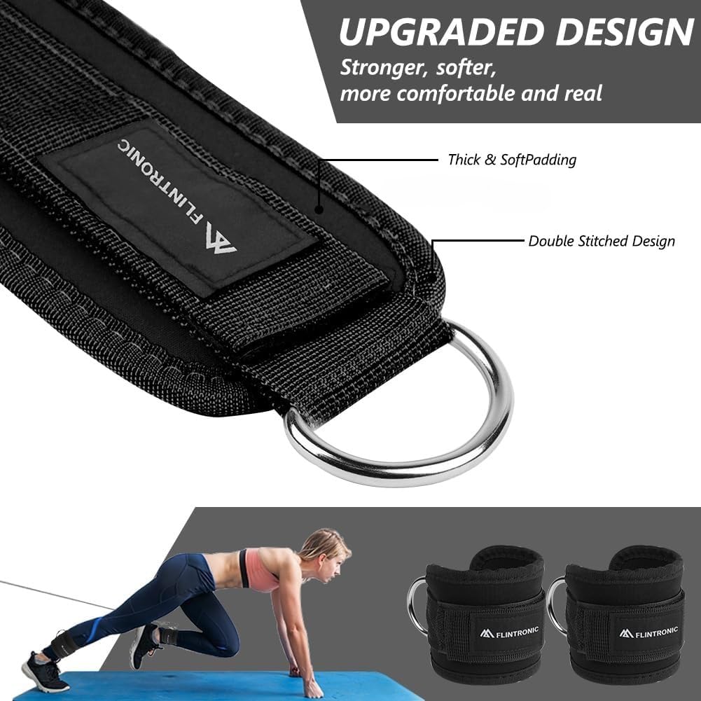 Flintronic Cavigliere Cavi Palestra, 1Paio Neoprene Cinghie per Caviglia, Cavigliere Puleggie con Doppio D Anello, Palestra Cavigliera Regolabile, Allenamento Glutei Esercizi Gambe, Accessori Palestra