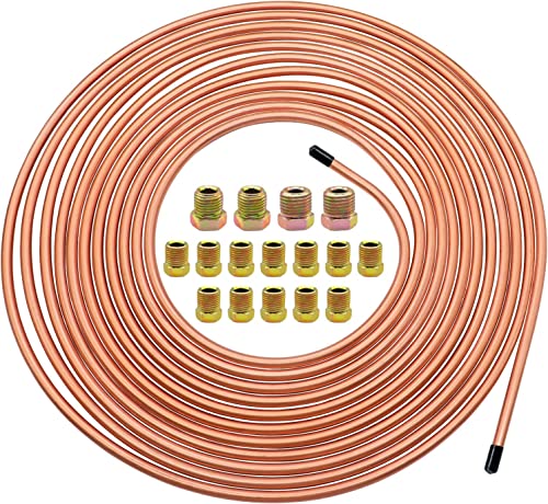 25ft ft 1/4 pollici Kit di tubazioni freno - tubi freno in lega di rame flessibili con 16 accessori di espansione invertiti Sistemi di trasmissione del carburante idraulico a bobina SAE Standard
