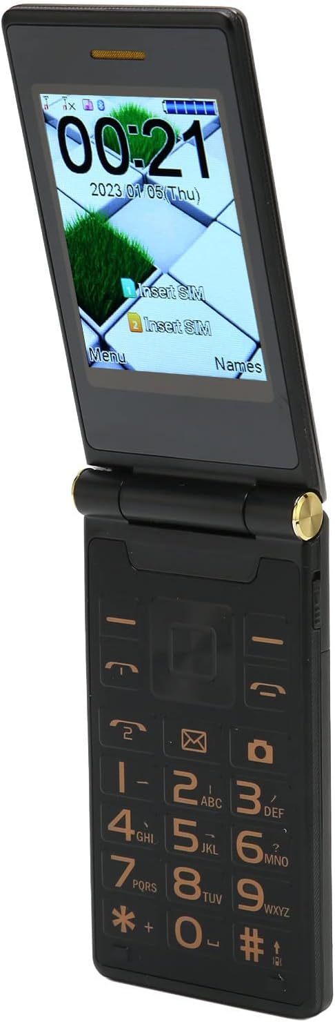 Flip Phone for Seniors with Large Buttons, GSM Mobile phone for the Elderly with SOS Button, Flashlight, Loudspeaker, Radio, Dual Screen, Camera, 8 Family Numbers (Tarnish Color)