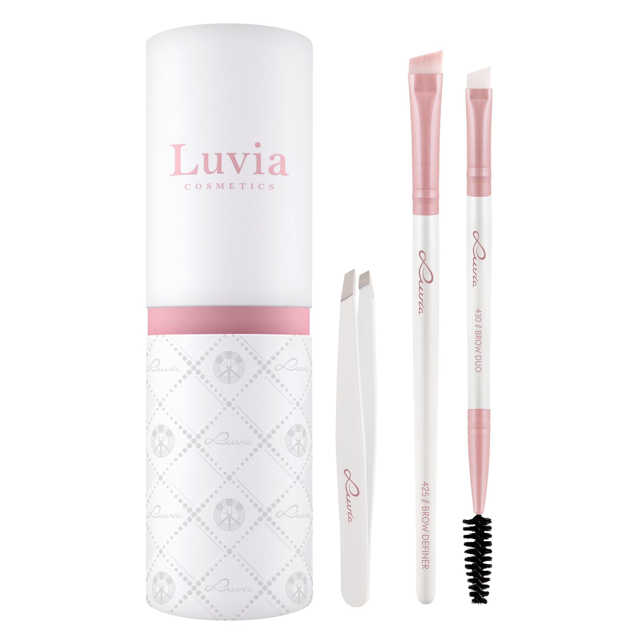 Luvia Eyebrow Brush Set, Prime Brow Kit, Brush Set, Makeup Brush & Tweezers, 3 Vegan Cosmetic Brushes