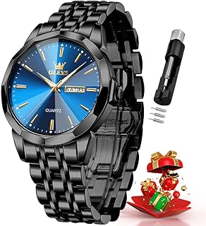 OLEVS Men's Stainless Steel Watch, Big Face Easy to Read Analog Watches, Luxury Waterproof Date Dress Watches for Man