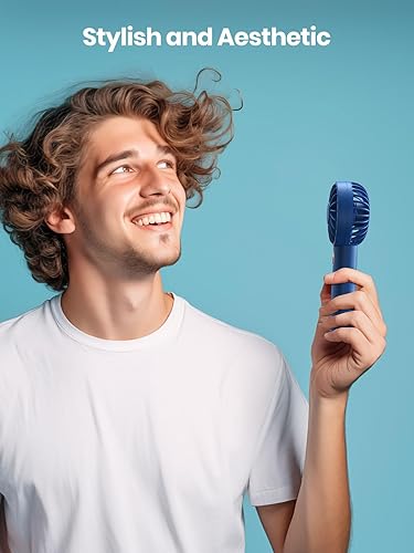 Miniatura 6 de Warmco Mini ventilador portátil paquete de 2  Ventilador de mano y escritorio recargable de 3 velocidades con base, refrigeración compacta para